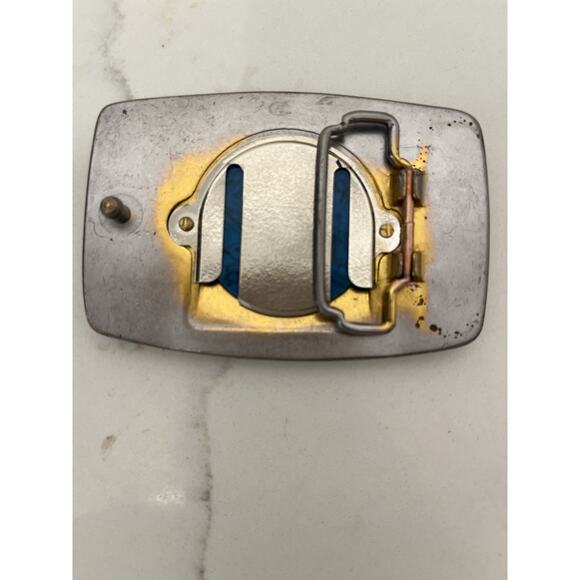 Belt Buckle Gold Tone Embossed Faux Turquoise Stone Southwestern Cowboy Cowgirl - Picture 2 of 2